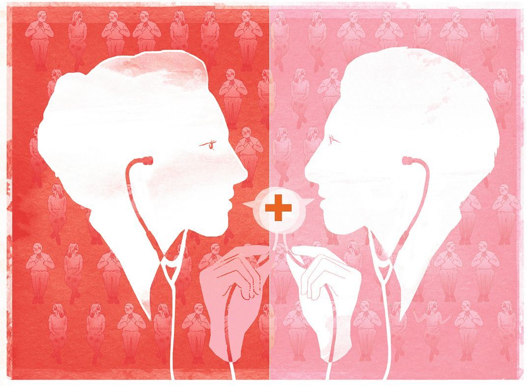 Symbolische illustratie (kleur) communicerende artsen